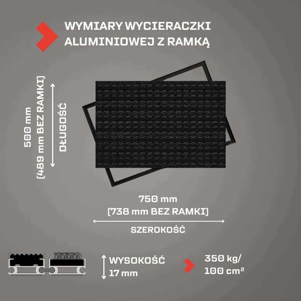 POLENTEX PREMIUM SORT DØRMÅTTE Combi Standard 17 GUMMIGREP 75x50 RAMME