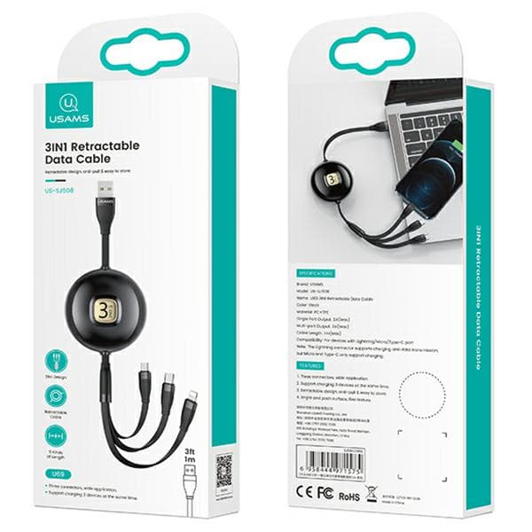 USAMS U69 3-i-1-kabel 1 m USB-A til Lightning til microUSB til USB-C Grøn