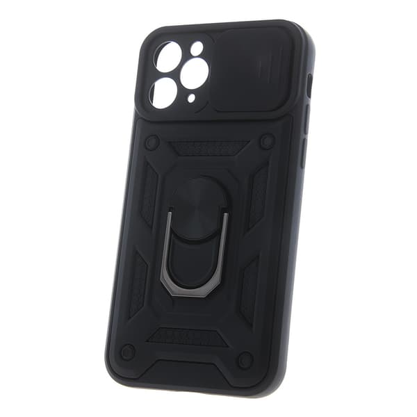 Etui til iPhone 15 Pro Max, pansret slidering, sort + 9H glas