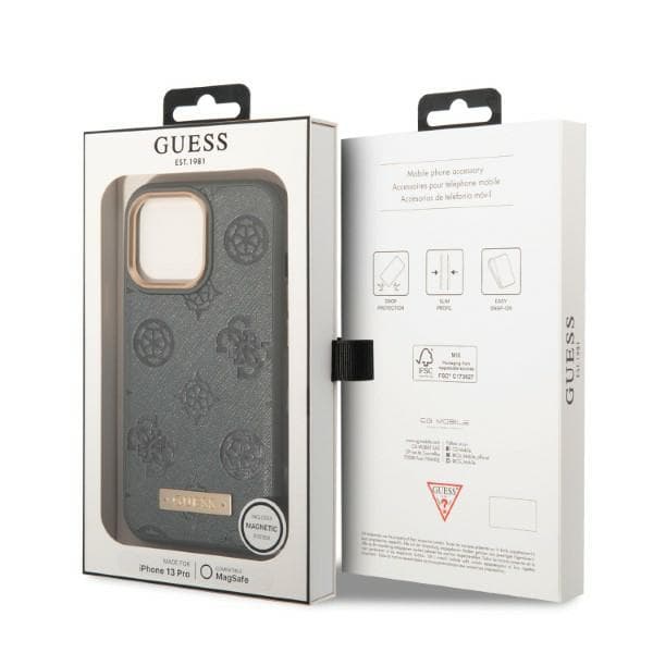 Guess Peony Logo Plate MagSafe-etui til iPhone 13 Pro Max, grå
