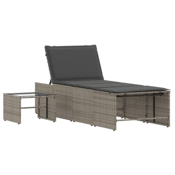 vidaXL liggestole med bord, sæt med 2, grå, polyrattan