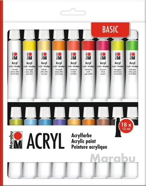 Akrylmaling 12 ml 18 farver