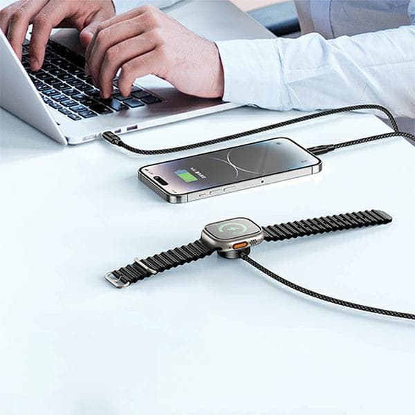 AWEI W23 3-i-1 USB-C/Lightning/Urkabel 100W/10W/2,5W Sort