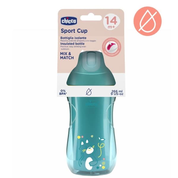 Spillfri termosmugg med sugrör 266 ml turkos 14m+