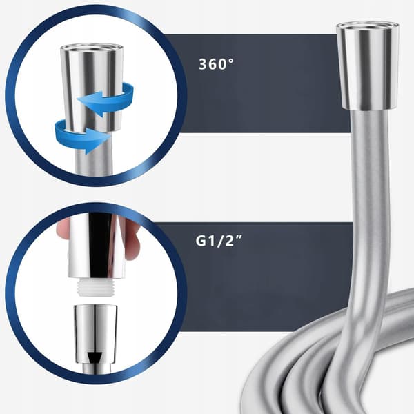 BRUSESYSTEM med 5 funktioner + slange + justerbar forkromet holder