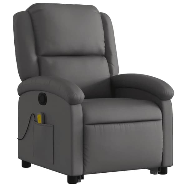 vidaXL Lyftbar massagefåtölj, grå, äkta läder