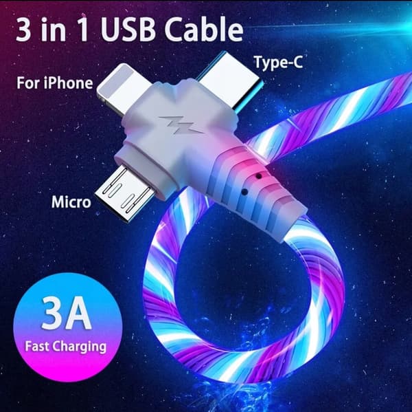 TELEFONKABEL 3-I-1 MICRO USB USB-C APPLE 200CM lysande
