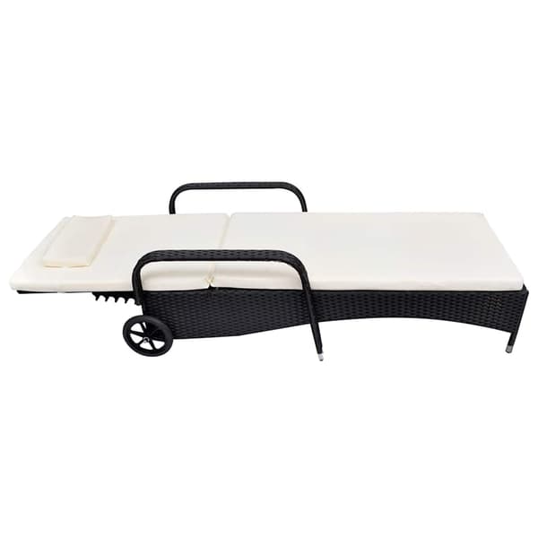 vidaXL liggestol med hynde og hjul, polyrattan, sort