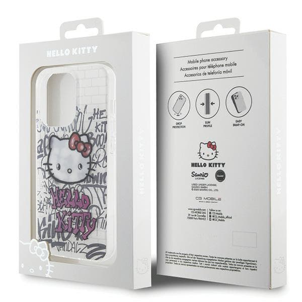 Hello Kitty IML Kitty On Bricks Graffiti-cover til iPhone 15 Pro, hvid