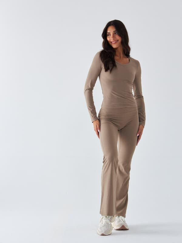 Beige Utsvängda Leggings - Morning Dew M