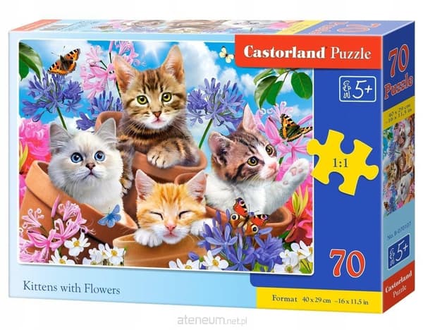 Puslespil 70 brikker med katte og blomster