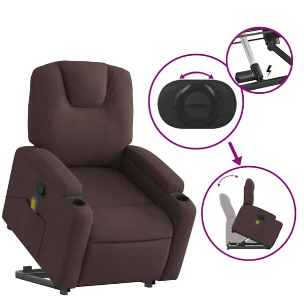 vidaXL Lyftbar massagefåtölj mörkbrunt tyg
