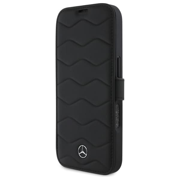 Mercedes MB Waves Læder Flip-etui til iPhone 16 Pro Max, Sort