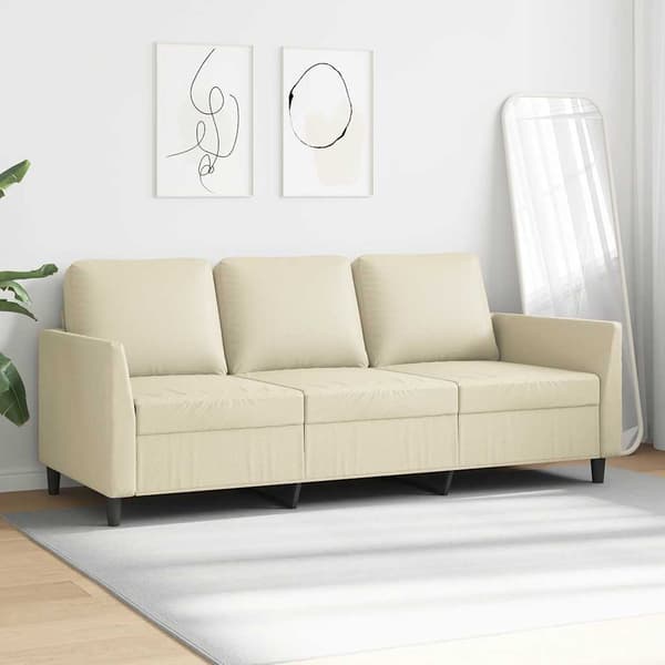vidaXL 3-sitssoffa, krämfärgad, 180 cm, konstläder