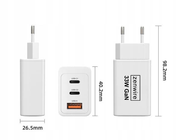 Hurtigoplader Cube GAN III 33W USB-C USB-A strømadapter til iPhone Samsung Zenwire YMS-618