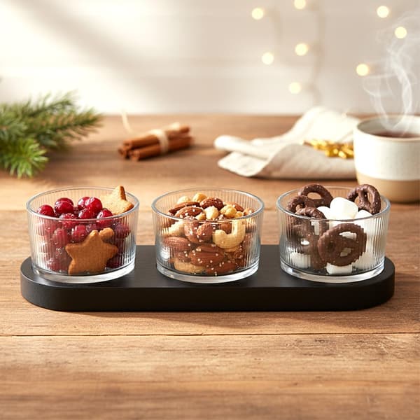 Glas snackskålar på bricka 4 delar