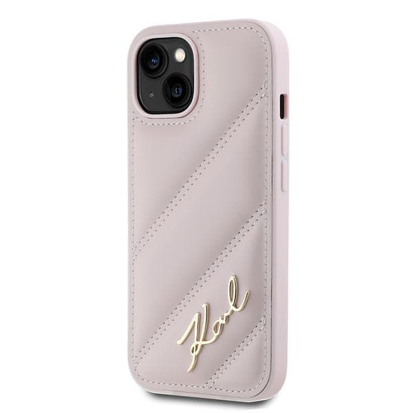 Karl Lagerfeld Diagonal Quilted Script-skal till iPhone 15 Plus, Rosa