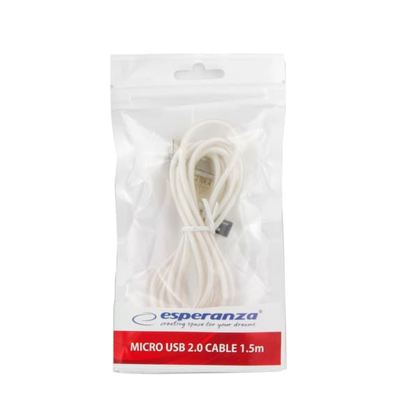 EB185W ESPERANZA MICRO USB 2.0-KABEL AB M/M 1,5M VIT TRANSPARENT