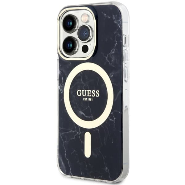 Guess Golden Marble MagSafe-etui til iPhone 14 Pro, sort
