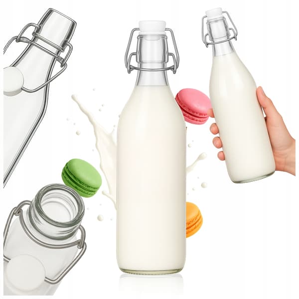 Pyöreä pullo klipsillä - 1000 ml maidolle