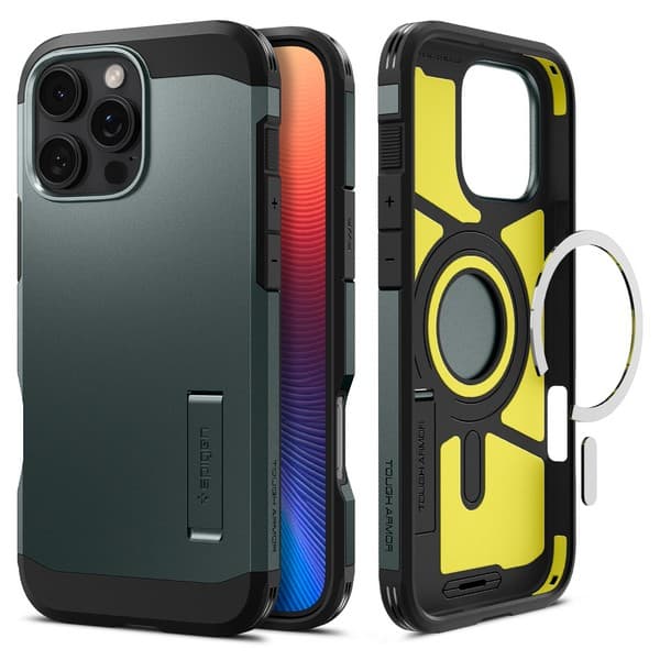 Spigen Tough Armor MagSafe-etui til iPhone 16 Pro, grøn