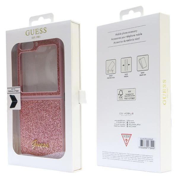 Guess Glitter Script-cover til Galaxy Z Flip5, lyserød