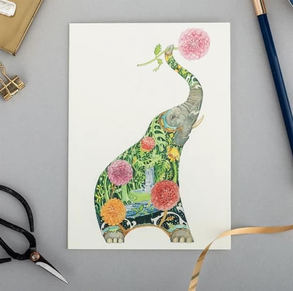 Kort A085 B6 + kuvert Elefant med blommor