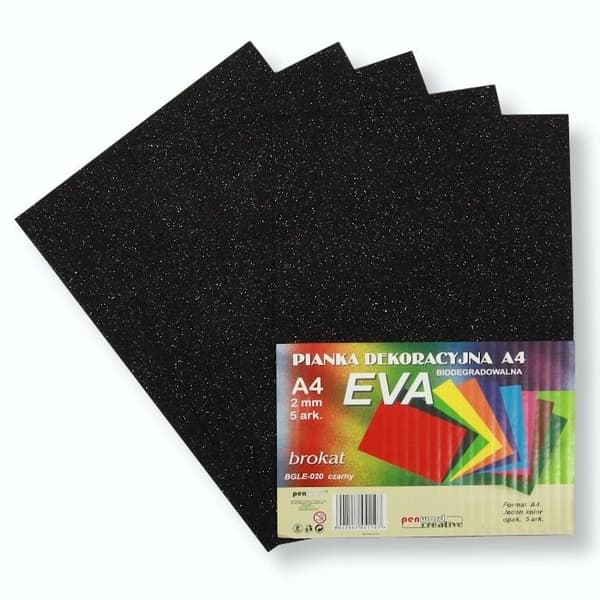 A4 Eva glitterskum, sort, bionedbrydelig. 5 stk.