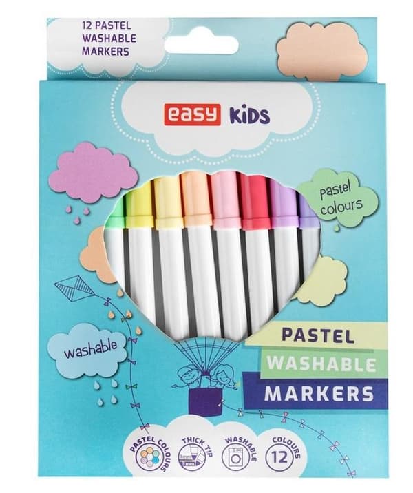 Vaskbare tuscher 12 farver Pastel EASY