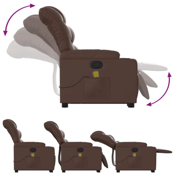 vidaXL Lyftbar massagefåtölj, brun, konstläder