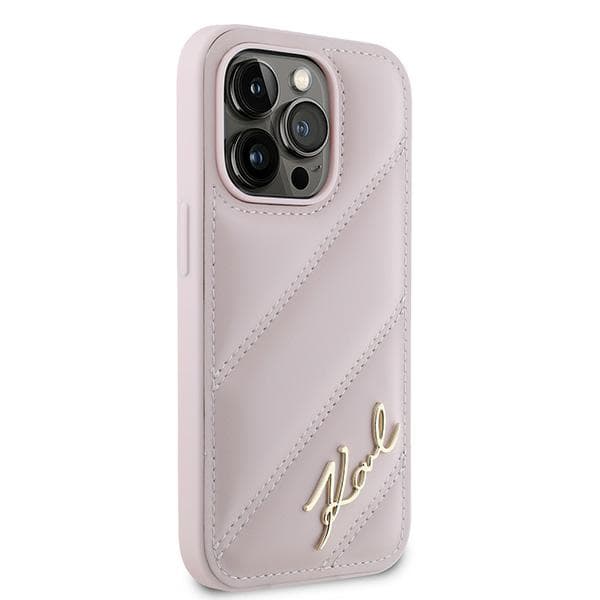 Karl Lagerfeld Diagonal Quilted Script-skal till iPhone 14 Pro Max, Rosa