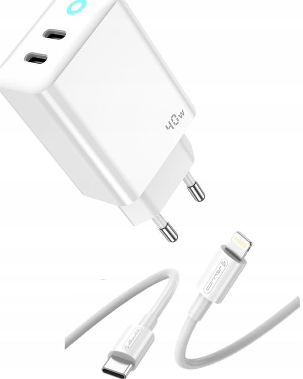 Tehokas 40 W 2xUSB C -seinälaturi + USB C - Lightning-kaapeli JELLICO