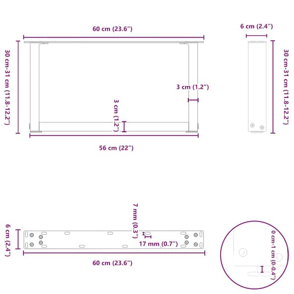 vidaXL sofabordsben, 2 stk., sort, 60x(30-31) cm, stål