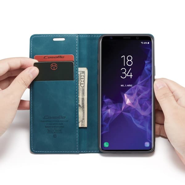 CASEME Etui til Samsung Galaxy S9 Plus, Læderpung, Blå