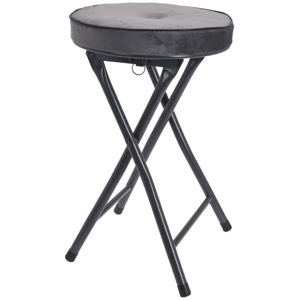 Hopfällbar pall i sammet med mjuk sits, grå