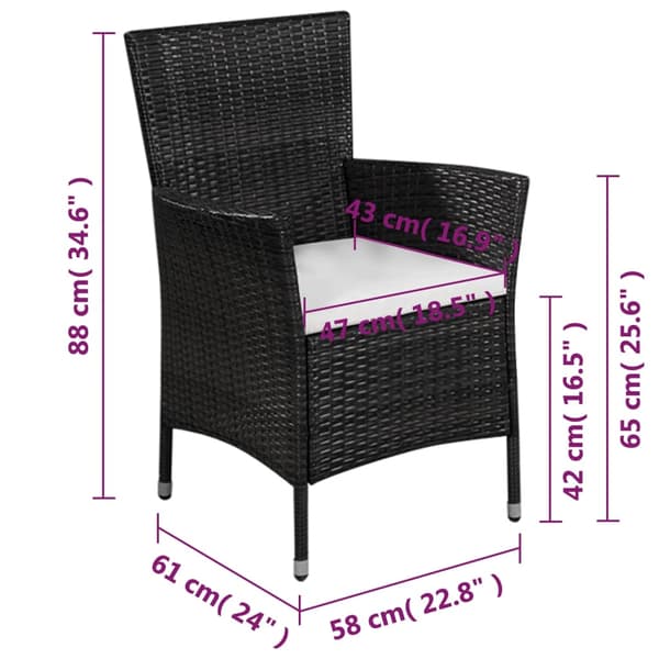 vidaXL 3-delt bistrosæt, PE-rattan, sort
