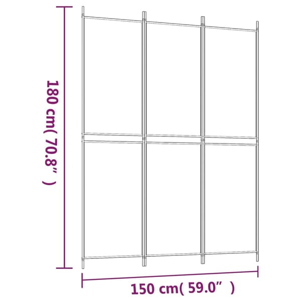 vidaXL 3-panels rumdeler, sort, 150x200 cm, stof