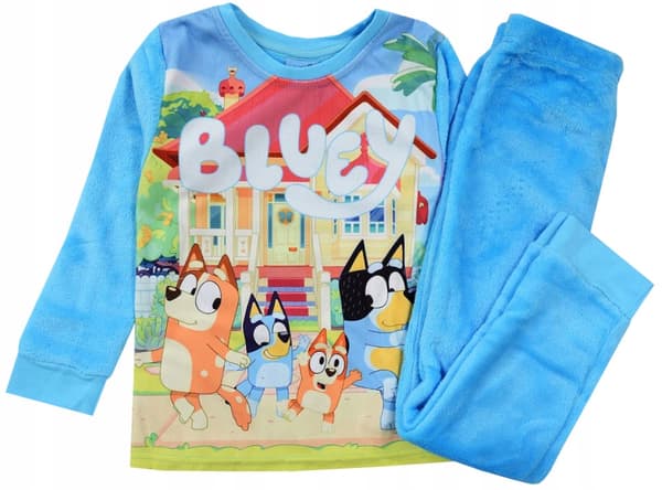 Blå hundpyjamas pojke tjock varm korallfleece 104