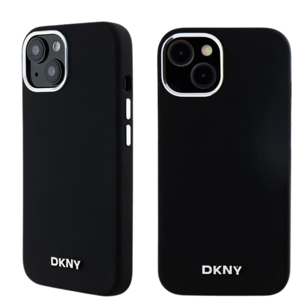 DKNY Silikone Lille Metal Logo MagSafe-etui til iPhone 14, Sort