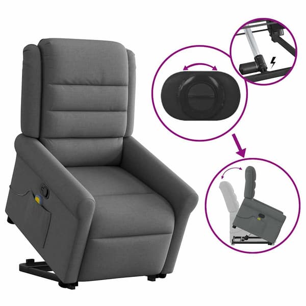 vidaXL Lyftbar massagefåtölj mörkgrå tyg