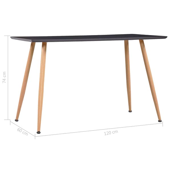 vidaXL spisebord egetræ og grå 120x60x74 cm MDF