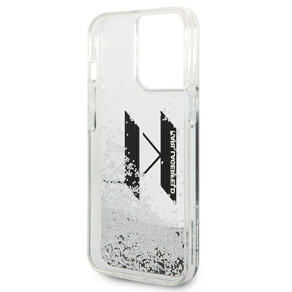 Karl Lagerfeld Liquid Glitter Big KL-cover til iPhone 14 Pro, sølv
