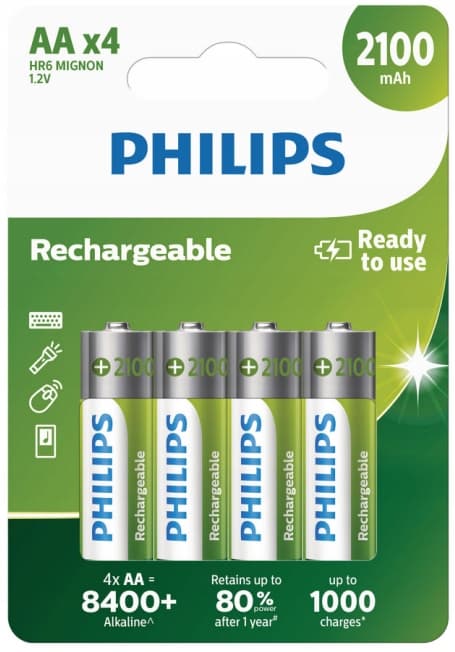 NiMH-batteri Philips AA R6 2100 mAh 4 stk.