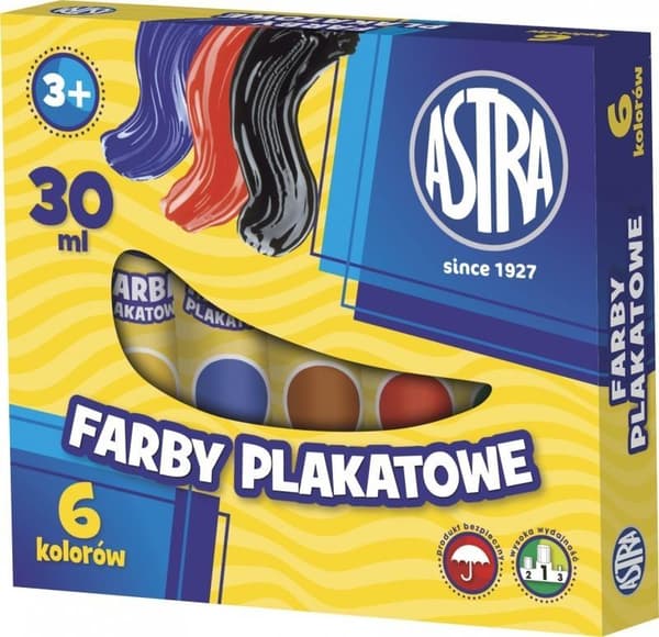 Plakatmaling i tuber med 6 farver 30 ml ASTRA