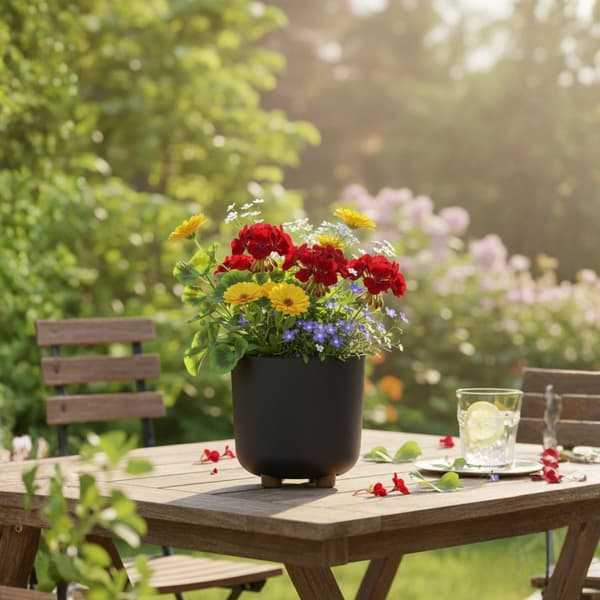Set med terrakottaplanter på ben, återvunna, antracit, 2 st.