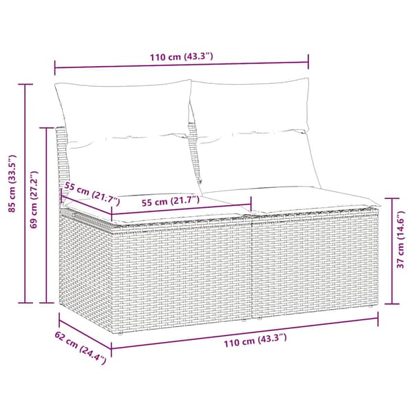 vidaXL 2-delt sofasæt med hynder, sort, polyrattan og akacie