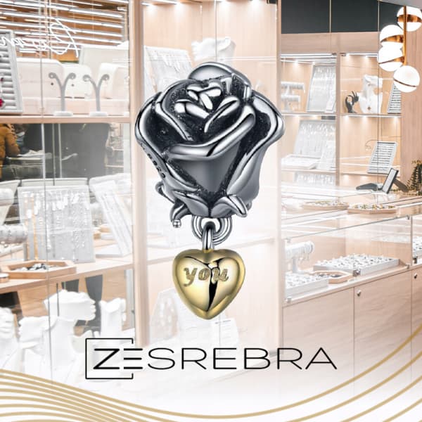Berlocker silver 925 rosblommahänge hjärta DU-hänge silverpärla