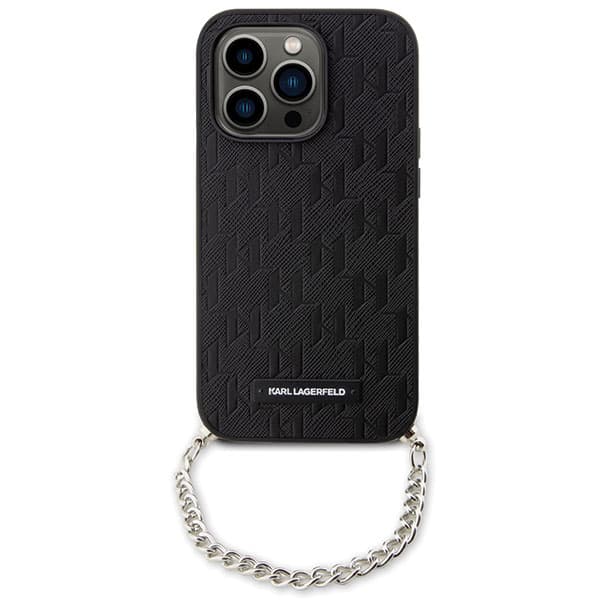 Karl Lagerfeld Saffiano Monogram Chain-etui til iPhone 14 Pro, Sort