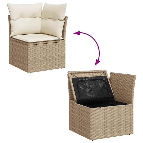 vidaXL Hörnsoffmodul med kuddar, beige, polyrotting