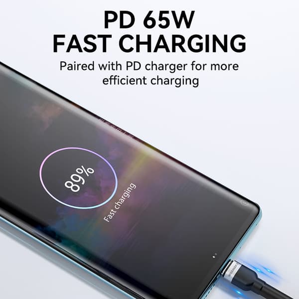 Flätad kabel USB-C - USB-C PD 65W 1m svart